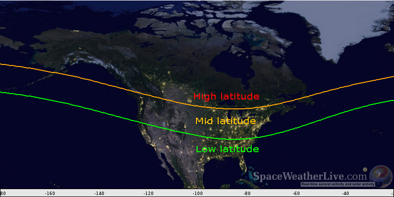 Aurora visibility map showing magnetic latitude zones